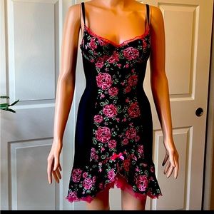 Black Corset Nightie w/Hot Pink and Green Flowered Trim